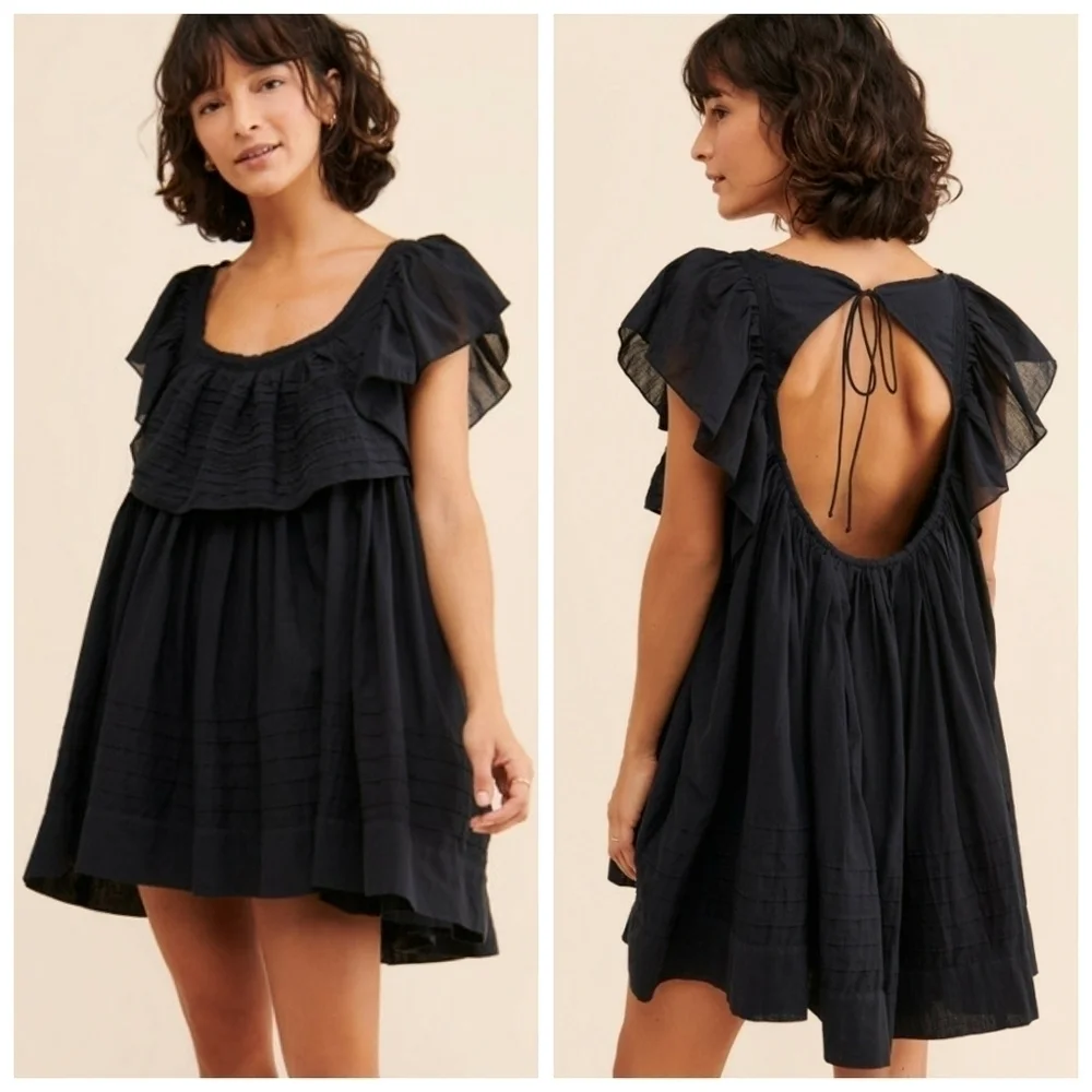 Free People Hailey Black Ruffle Babydoll Mini Dress